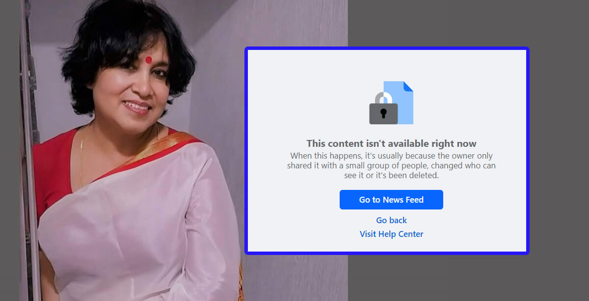 Meta suspended Taslima Nasrin's Facebook Profile
