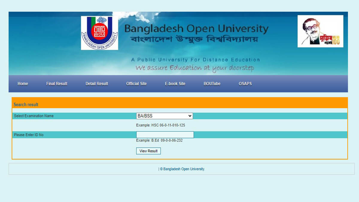 BOU BA BSS Result 2024 for Bangladesh Open University Final Exam