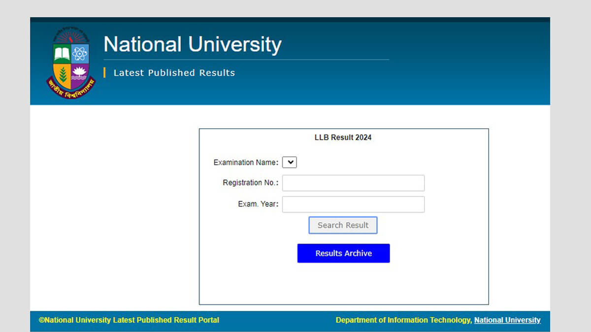 National University Published LLB Result 2024 today May 5
